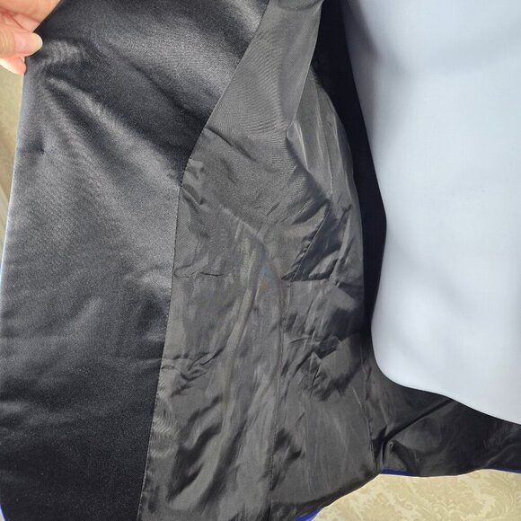 Guess Size Medium Blue Velvet Blazer 1 Button Front Black Satin Lapels 3 Pocket - Picture 10 of 15